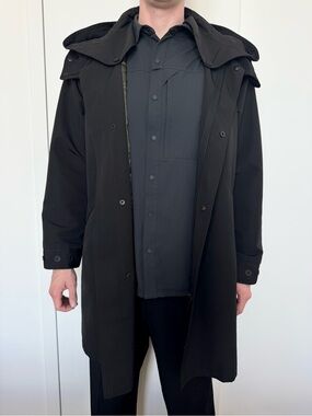 Descendant of Thieves Black Hooded Rain Coat Long Classic Overcoat Outdoor Indie